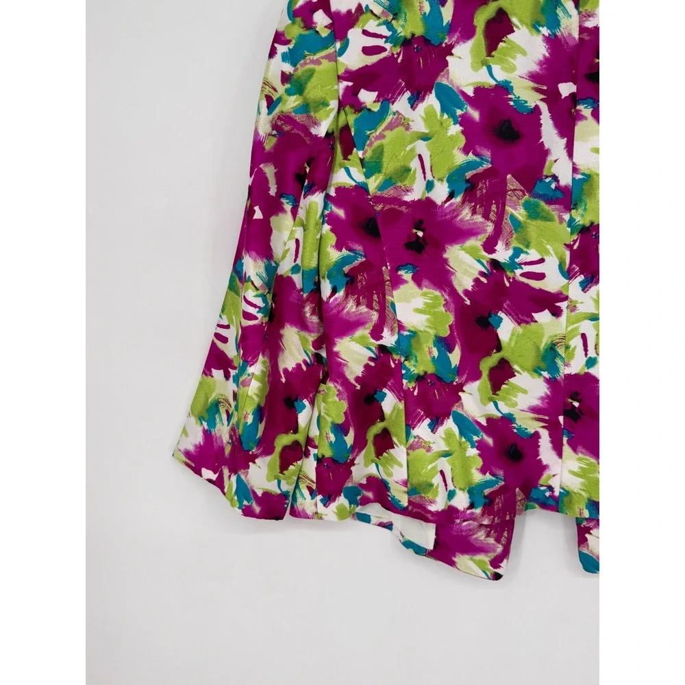 Kasper Floral Blazer Women 12 Magenta Green Excellent Abstract Open Front Jacket - Picture 10 of 14